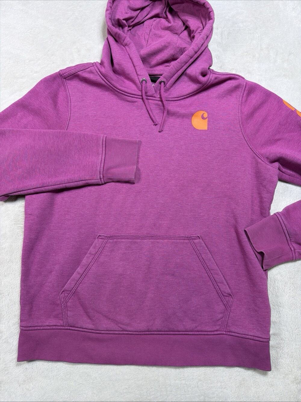 Carhartt Clarksburg Sherpa Lined Hoodie Berry Purple Sleeve Graphic Sz Lg 12-14